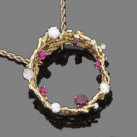 John Donald diamond and ruby pendant 1970